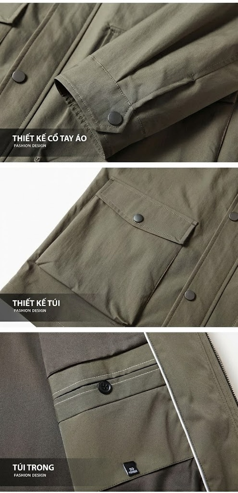Áo Khoác Nam Cổ Bẻ Phong Cách Hunting Dáng Suông Màu Đen, Xanh Olive chi tiết 13