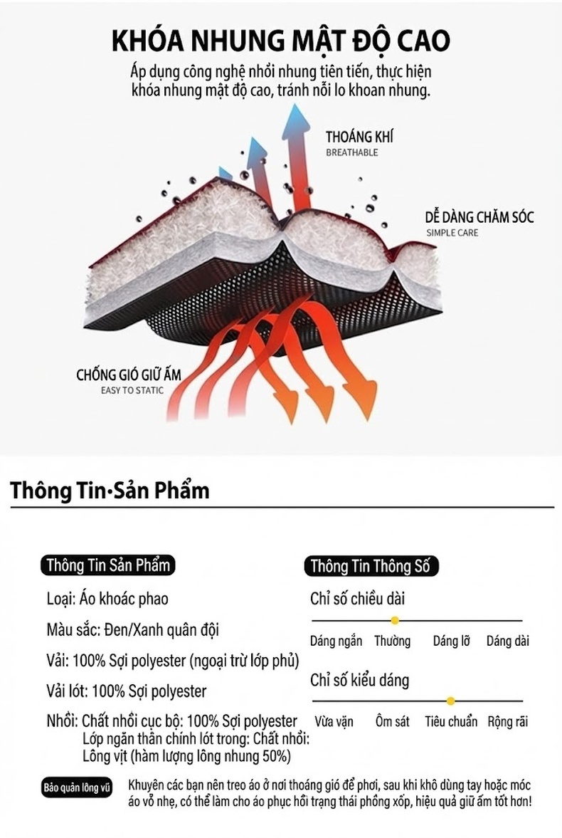 Áo Khoác Phao Nam Cổ Bẻ Dáng Rộng Lót Lông Vũ Giữ Ấm Màu Xám, Xanh Rêu chi tiết 8