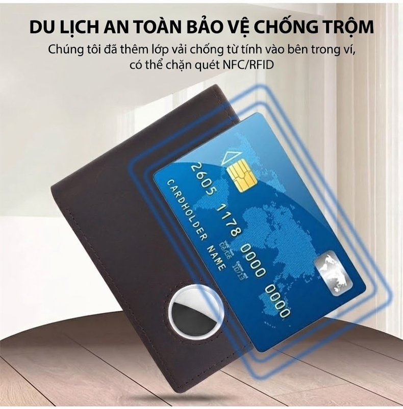 Ví Nam Da Bò Ngắn Dạng Gập Đôi Chống RFID Màu Nâu chi tiết 6