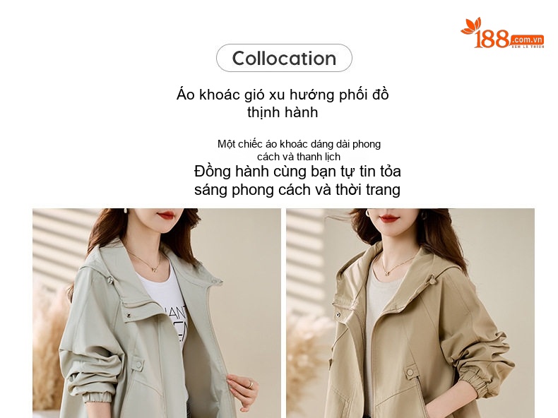 Áo Khoác Gió Nữ Dáng Ngắn Thiết Kế Trẻ Trung Có Mũ Trùm Đầu Phong Cách Hàn Quốc Màu Xám, Be, Đen chi tiết 7