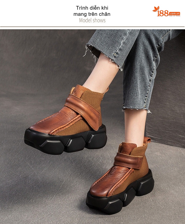 Giày Tây Buộc Dây Nam Da Bò Chiều Cao Đế Khoảng 3cm Màu Đen, Nâu chi tiết 8