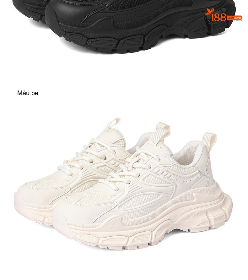 Giày Sneaker Nữ Đế Dày Tăng Chiều Cao Khoảng 5cm Phong Cách Thể Thao Màu Đen, Trắng chi tiết 12