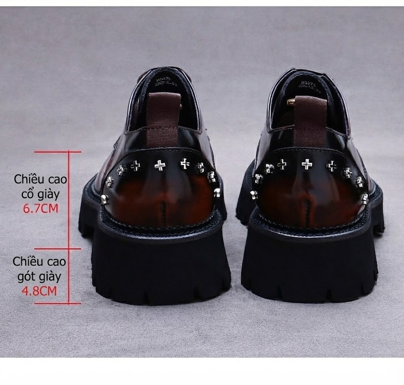 Giày Tây Buộc Dây Nam Da Bóng Chiều Cao Đế Khoảng 4cm Màu Đen, Nâu chi tiết 18
