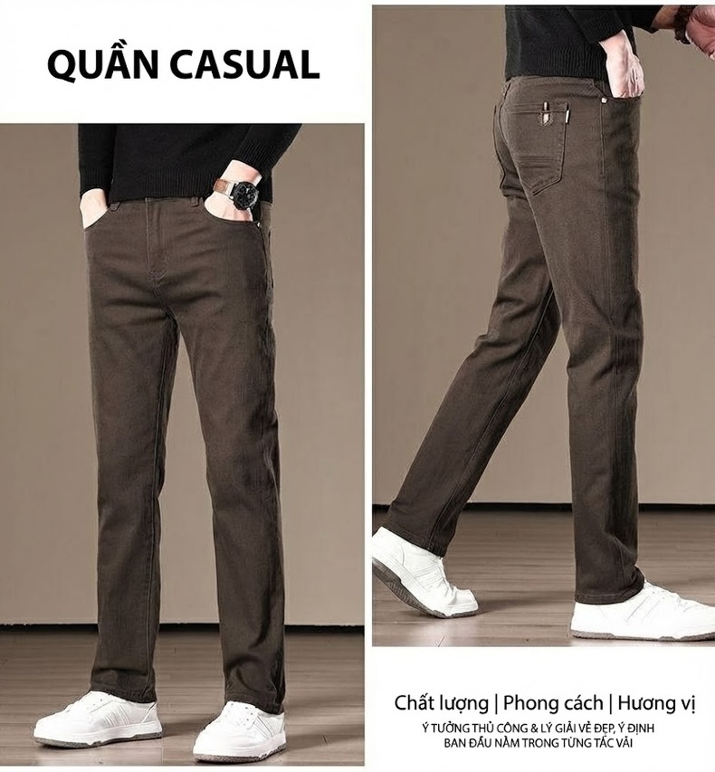 Quần Jean Nam Cotton Màu Trơn Dáng Ôm Vừa Vặn Co Giãn Tốt Màu Xám chi tiết 19