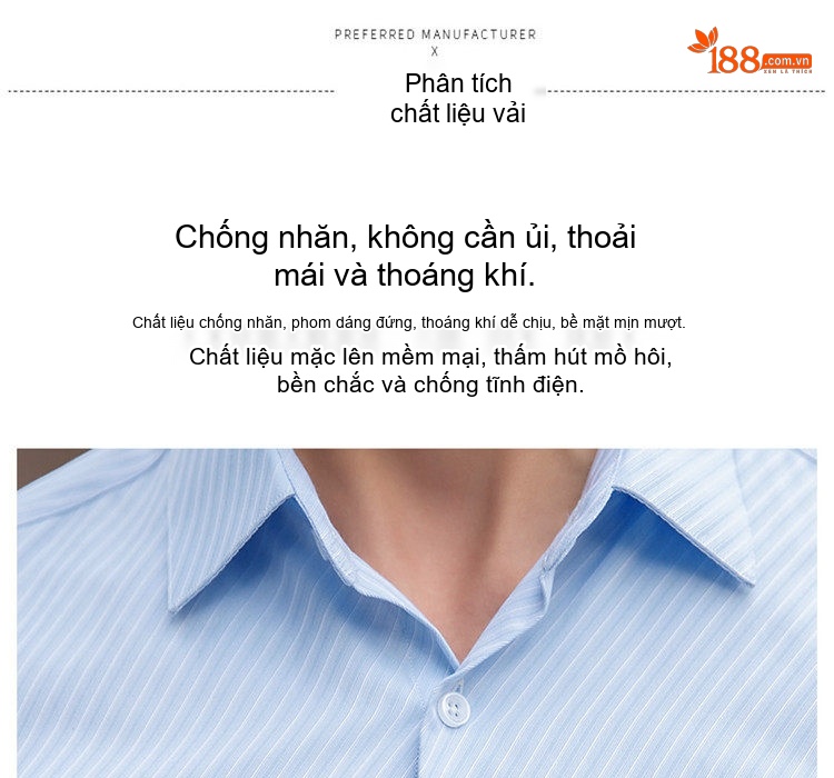 Áo Sơ Mi Dài Tay Nam Nữ Không Nhăn Phong Cách Công Sở Thêu Logo Màu Trắng, Xanh chi tiết 7