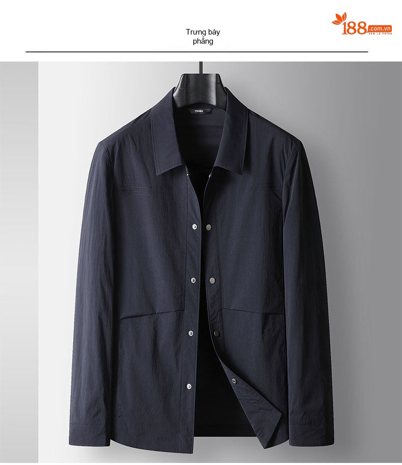 Áo Khoác Nam Cổ Bẻ Dáng Áo Sơ Mi Mỏng Nhẹ Màu Xanh Navy, Xám, Ghi chi tiết 7