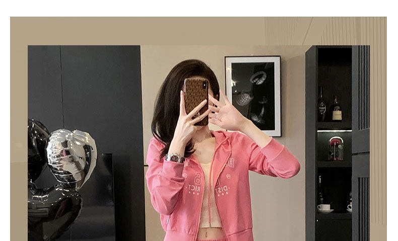 Bộ Quần Áo Nữ Thu Đông Phong Cách Hàn Quốc Cao Cấp, Áo Khoác Có Mũ Và Quần Ống Rộng Màu Hồng, Trắng chi tiết 1