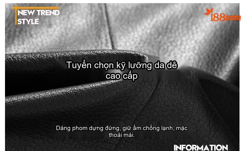 Áo Khoác Da Dáng Dài Nam Da Dê Cổ Bẻ Màu Đen chi tiết 2