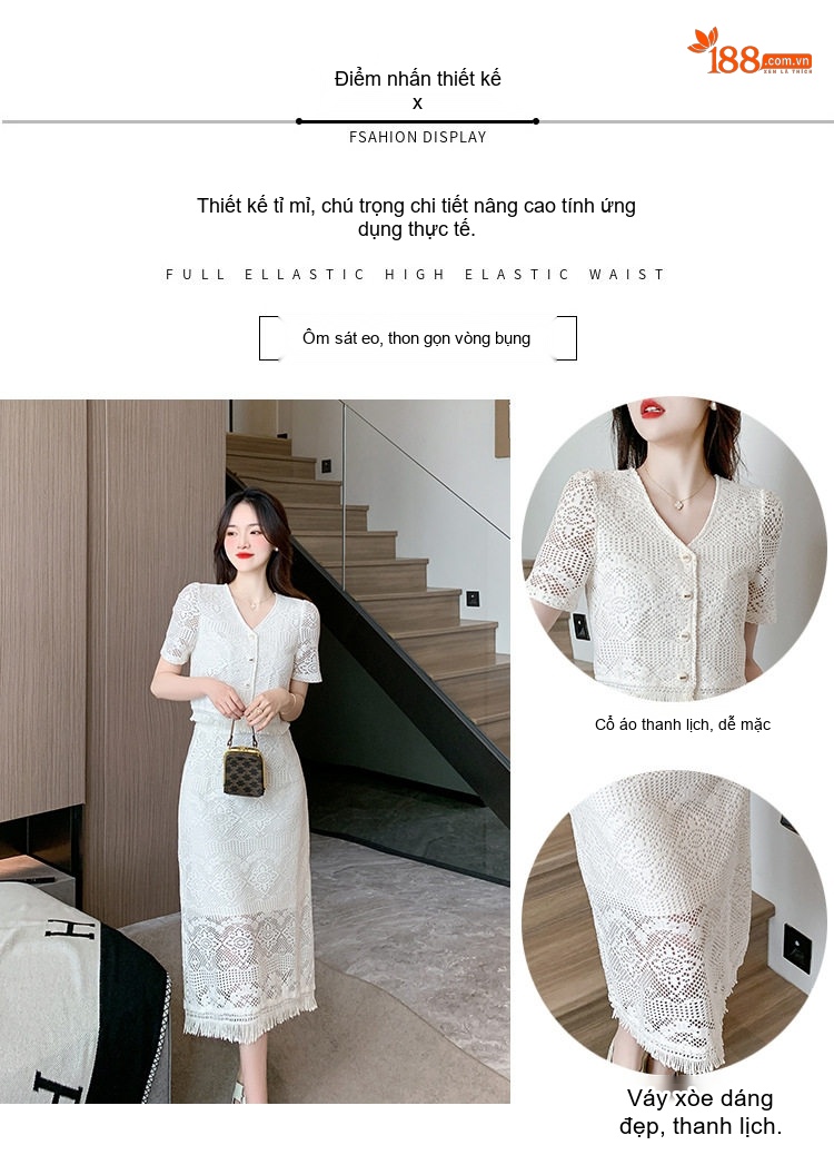 Set Áo Croptop Tay Ngắn và Chân Váy Bút Chì Lưới Cao Cấp Phong Cách Quý Cô Màu Đen, Trắng chi tiết 3