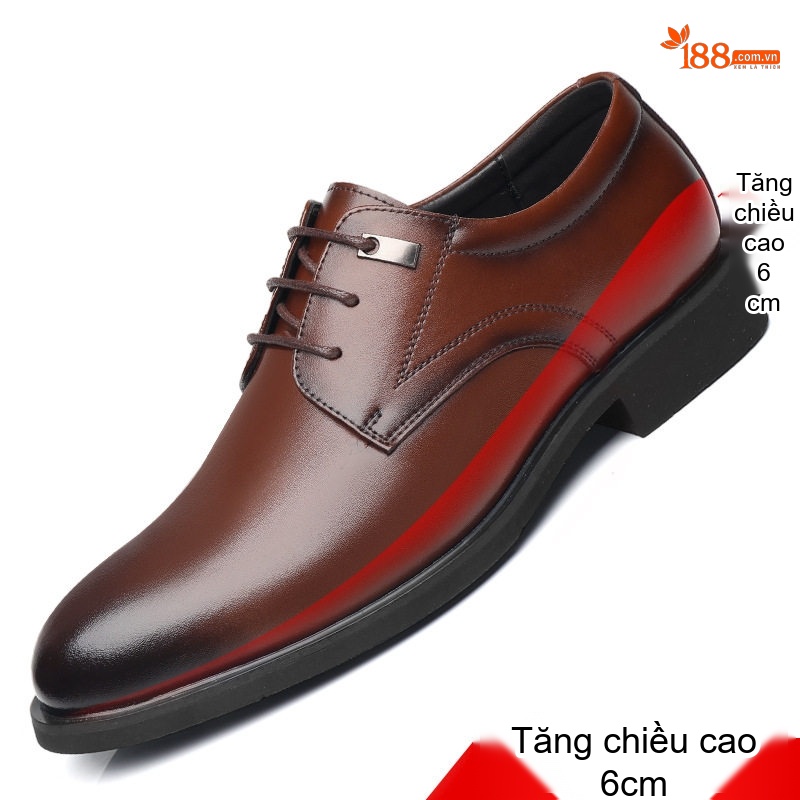 Giày Tây Buộc Dây Nam Da Bóng Chiều Cao Đế 6cm Màu Đen, Nâu