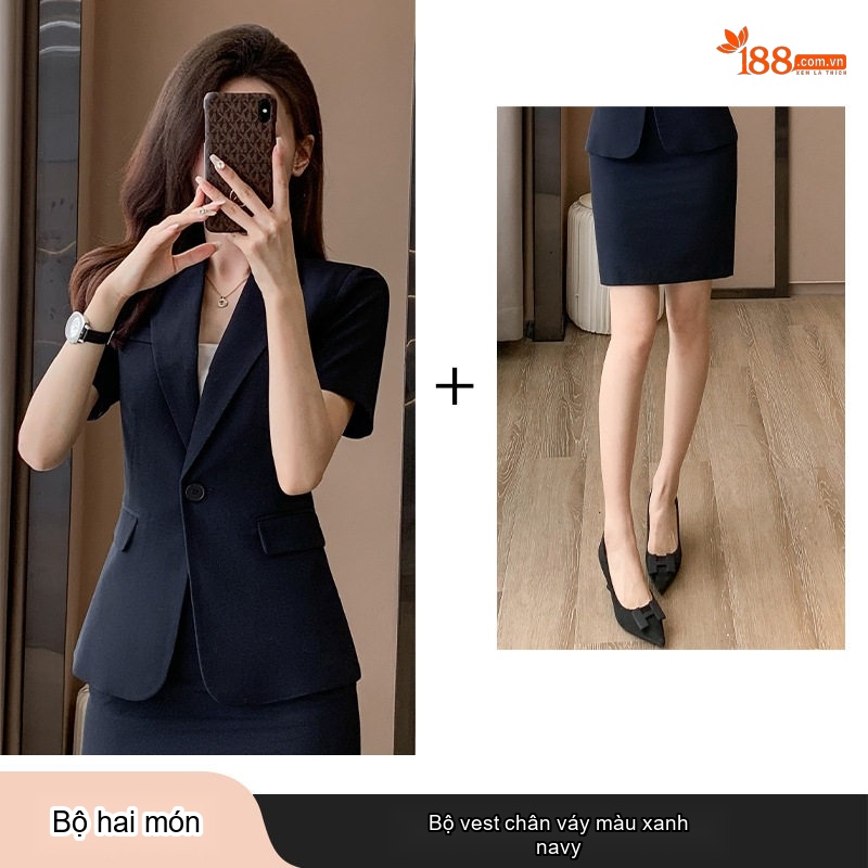 Bộ Vest Công Sở Nữ Tay Ngắn Quần/Chân Váy Màu Xám, Đen
