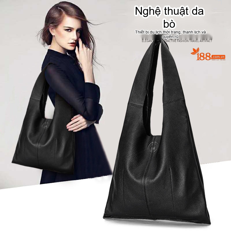 Túi Tote Da Bò Lớp Đầu Đựng Vừa A4, Túi Đeo Vai Nữ Da Mềm, Sức Chứa Lớn Màu Đen