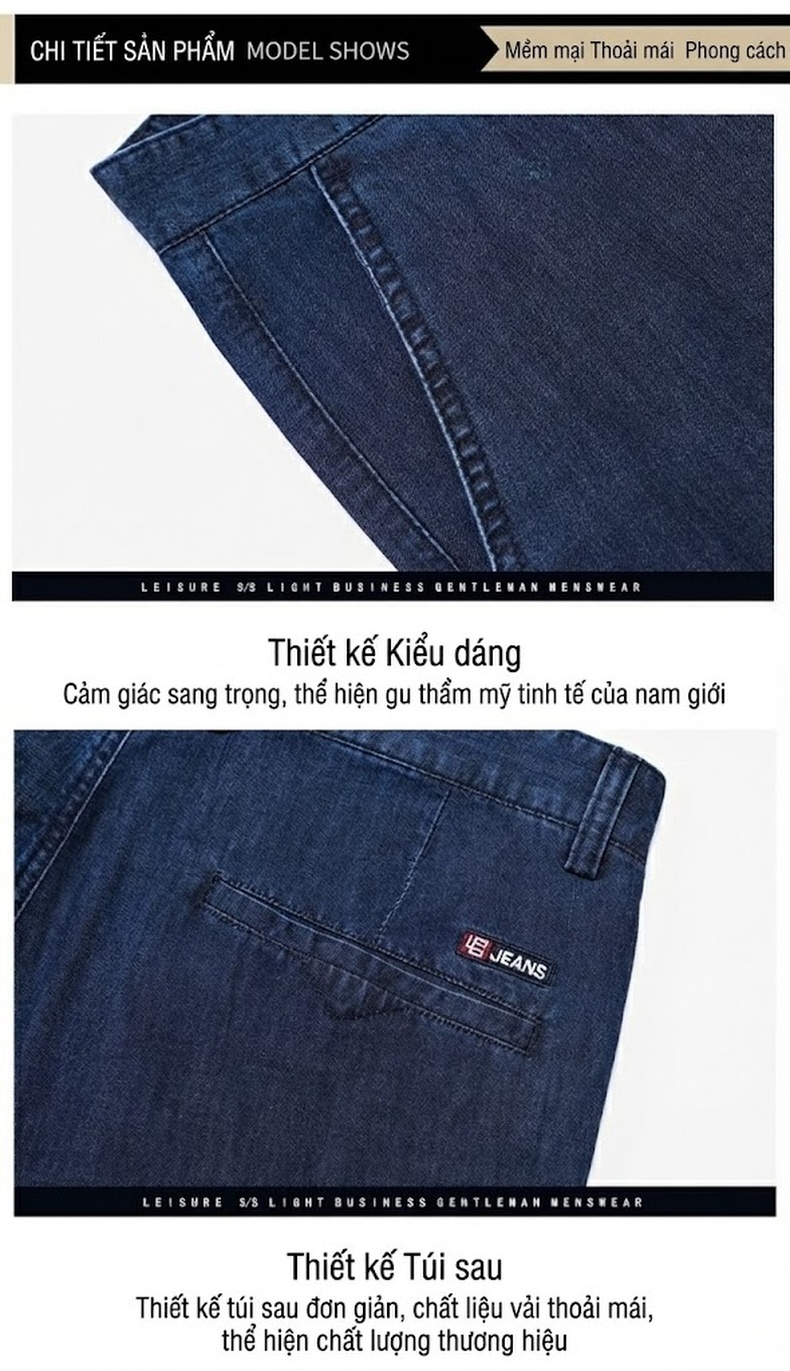 Quần Jeans Nam Ống Đứng Mỏng Co Giãn Nhẹ Thoải Mái Màu Xanh Đậm, Xanh Nhạt chi tiết 10