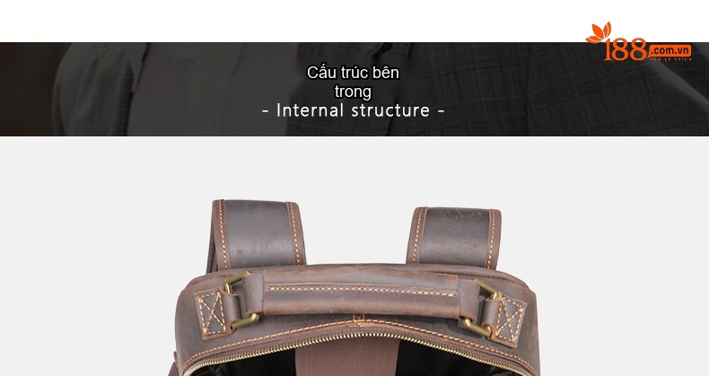 Balo Da Bò Sáp Crazy Horse Đựng Laptop Du Lịch Phong Cách Âu Mỹ Màu Nâu chi tiết 6