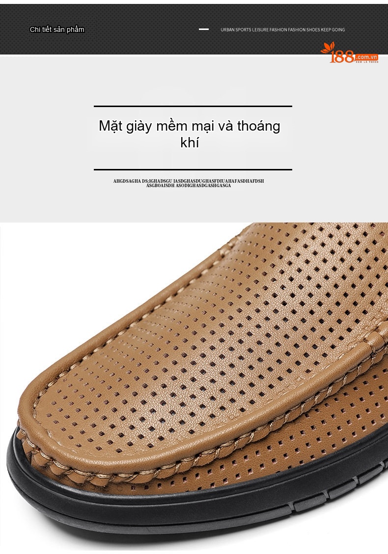 Giày Lười Nam Da Thật Thoáng Khí Chiều Cao Đế Khoảng 3cm Màu Đen, Nâu chi tiết 10