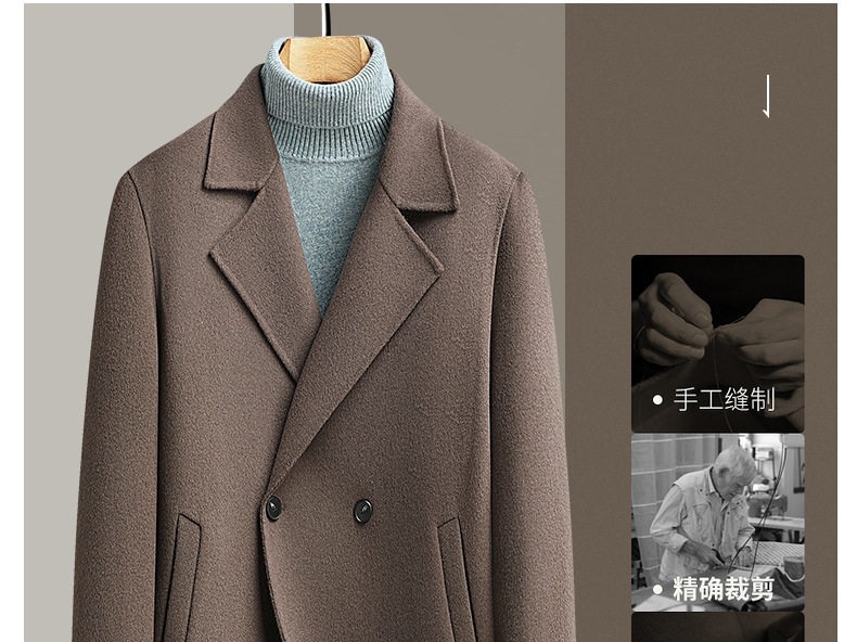 Áo Khoác Dạ Nam Dáng Dài Tay Raglan Hai Hàng Khuy Màu Nâu, Xám Đậm, Đen chi tiết 7