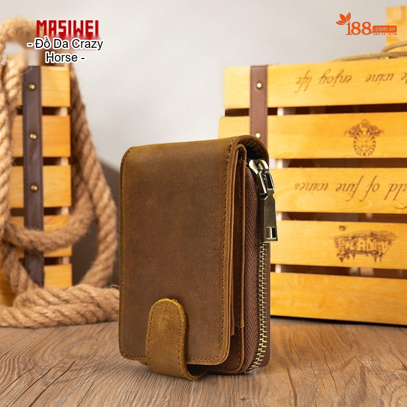Ví Nam Da Thật Đựng Tiền Đa Năng Kiểu Kẹp Tiền Card Holder Da Bò Có Ngăn Đựng Bằng Lái Xe Màu Nâu