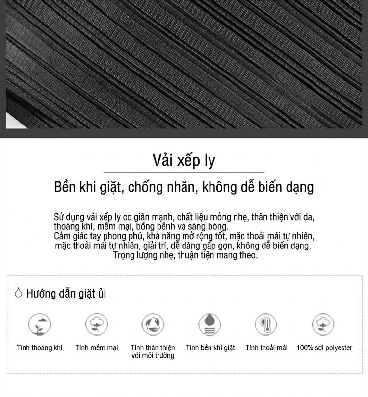 Váy Suông Nữ Dập Ly Mùa Hè Dáng Dài Trung Niên Màu Đen chi tiết 5