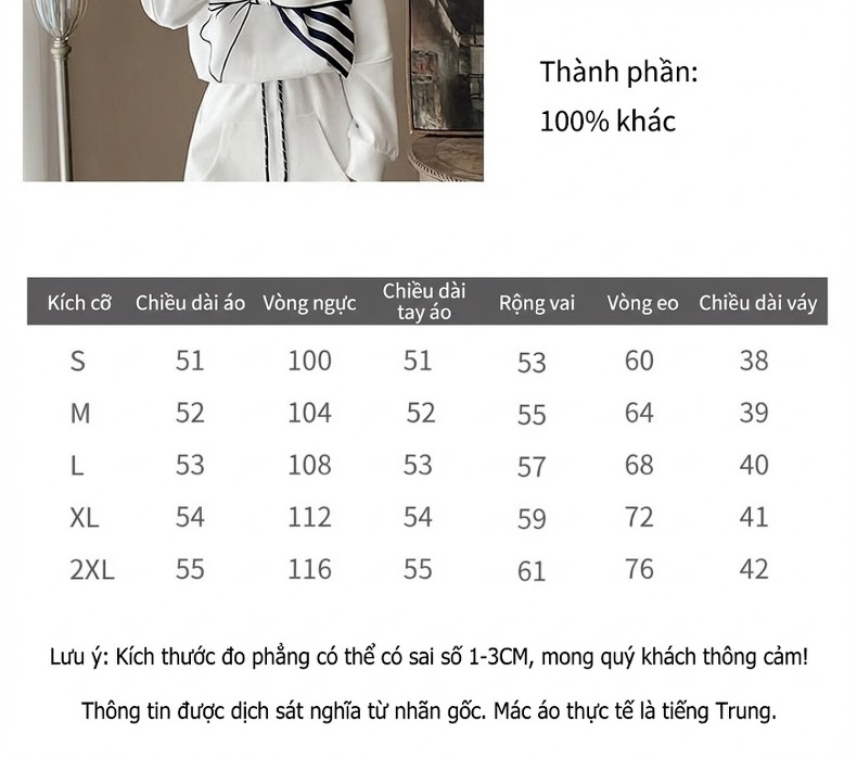 Set Áo Hoodie Tay Dài Cổ Tròn và Chân Váy Ngắn Nữ Trang Trí Nơ Phong Cách Thời Trang Màu Trắng, Xanh Navy chi tiết 3