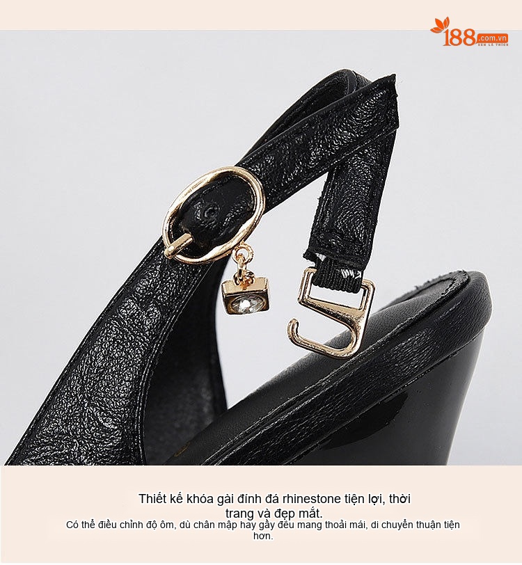 Giày Sandal Cao Gót Nữ Hở Gót Mũi Nhọn Đính Đá Gót Cao 7cm - 8cm Màu Đen, Kem chi tiết 10