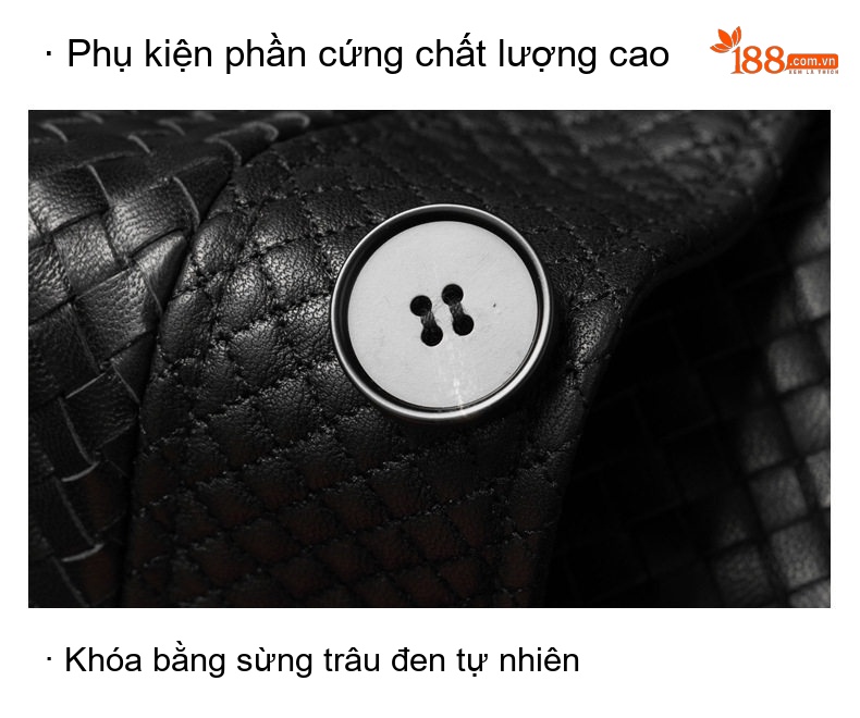 Áo Khoác Da Cừu Nam Dáng Bomber Đan Vi Tinh Tế Lót Bông Dày Dặn Màu Đen chi tiết 16