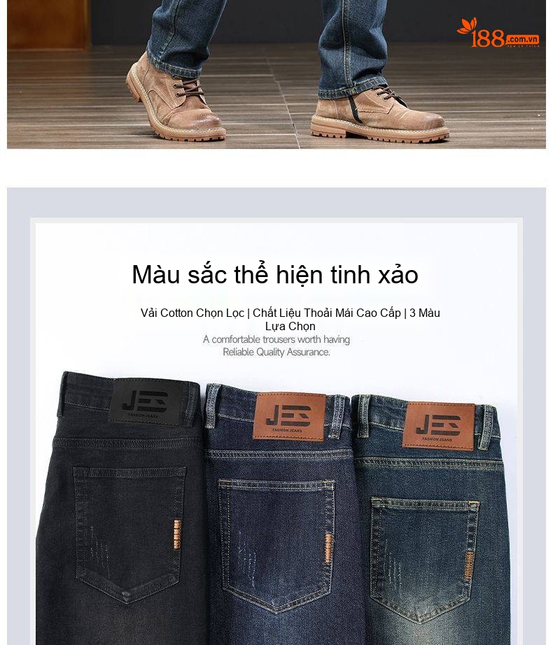 Quần Jean Nam Ống Đứng Dáng Rộng Vừa Vặn Màu Xanh Lam chi tiết 1