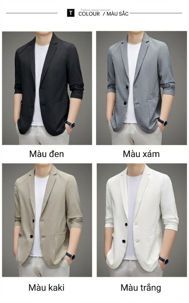 Áo Khoác Blazer Nam Mỏng Nhẹ Chống Nắng Thoáng Khí Phong Cách Hàn Quốc Màu Be, Xám, Đen, Trắng chi tiết 3