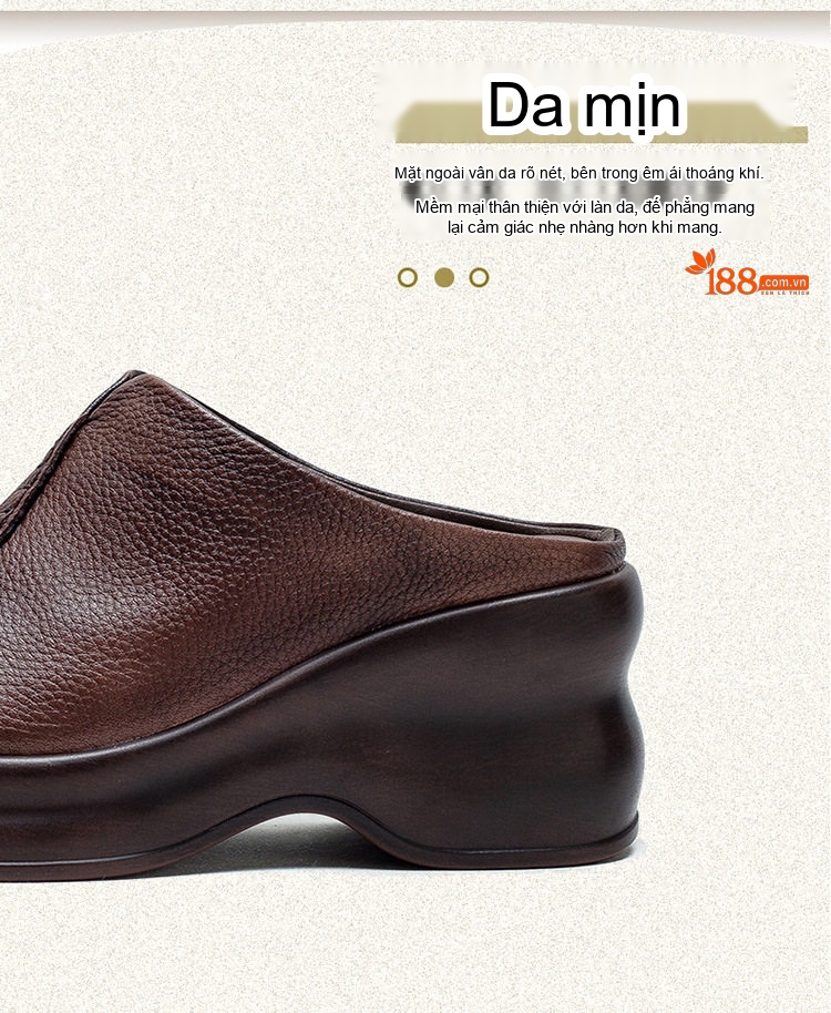 Dép Sục Nữ Da Mờ Đế Xuồng Hở Mũi Chiều Cao Đế Khoảng 6cm Màu Đen, Nâu chi tiết 3