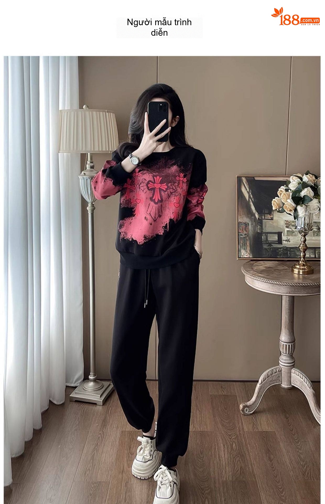 Bộ Đồ Thể Thao Nữ Thu Đông In Họa Tiết Có Lót Lông chi tiết 9