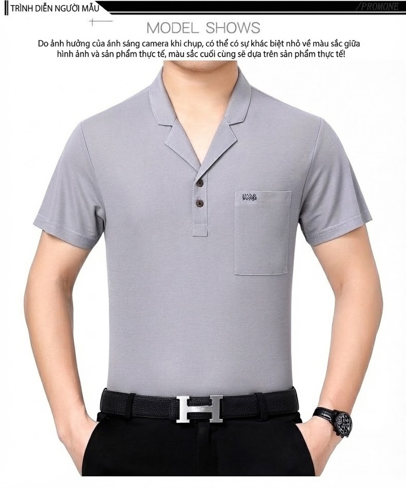 Áo Thun Cộc Tay Nam Lụa Tằm Tằm Không Cần Là Áo Trung Niên Cổ chữ Vest Màu Đen, Trắng, Xám chi tiết 5