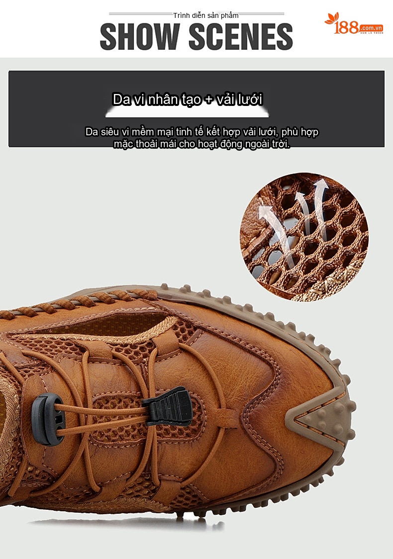 Sandal Nam Bít Mũi Da Mềm Lưới Thoáng Khí Đế Mềm Cao 3cm chi tiết 8