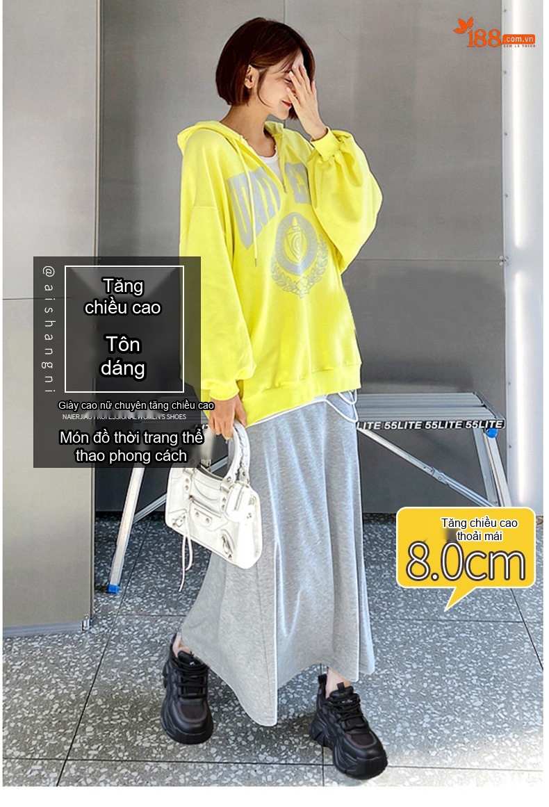 Giày Thể Thao Nữ Đế Xuồng Chiều Cao Đế Khoảng 5cm Phong Cách Ulzzang Màu Trắng, Đen, Kem... chi tiết 3
