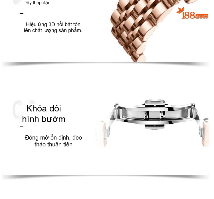 Đồng Hồ Nữ LONGBO Mặt Tròn Đính Đá Dây Kim Loại Màu Hồng, Bạc chi tiết 7