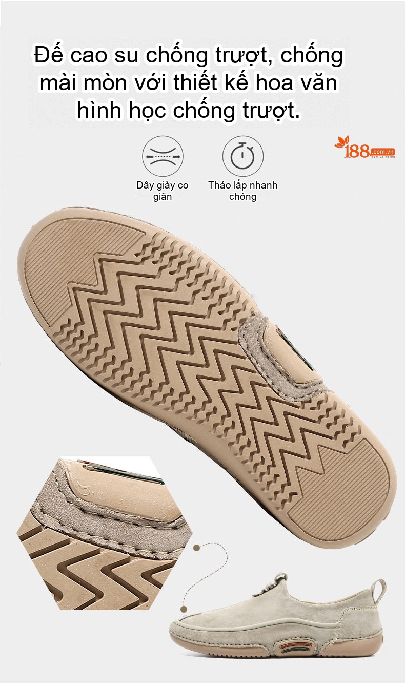 Giày Lười Nam Da Thật Bề Mặt Da Mờ Chiều Cao Đế Khoảng 3cm Màu Xám, Kem chi tiết 9