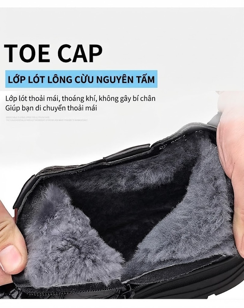 Boot Nam Da Thật Vân Cá Sấu Lót Lông Chiều Cao Đế Khoảng 3cm Màu Đen chi tiết 12