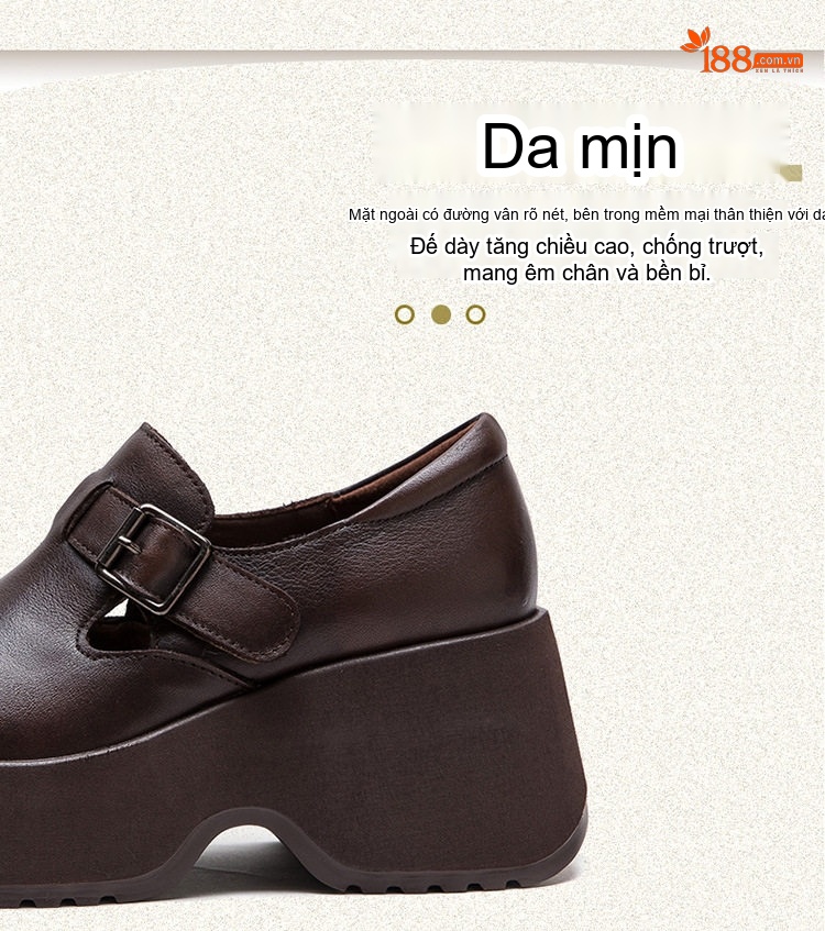 Giày Mary Jane Nữ Da Bò Đế Dày Chiều Cao Đế Khoảng 5cm Màu Đen, Nâu chi tiết 4