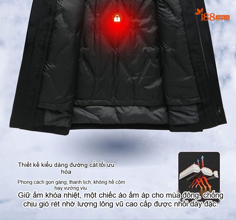 Áo Khoác Phao Nam Lông Vũ Dáng Dài Có Mũ Trùm Đầu Màu Đen, Xanh Navy chi tiết 4