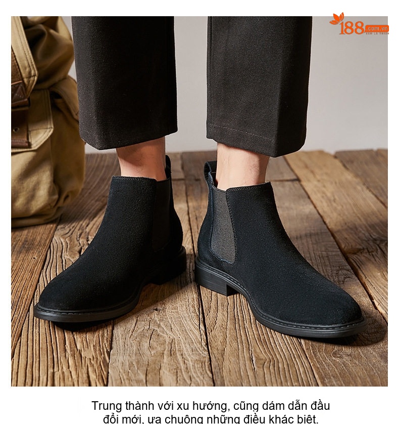 Boot Chelsea Nam Da Mờ Cao Cổ Chiều Cao Đế Khoảng 3cm Màu Đen, Nâu, Xám chi tiết 9