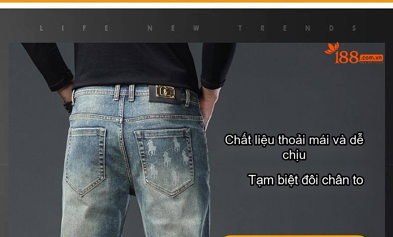 Quần Jean Nam Cotton In Họa Tiết Rách Gối Dáng Ôm Vừa Màu Xanh chi tiết 3