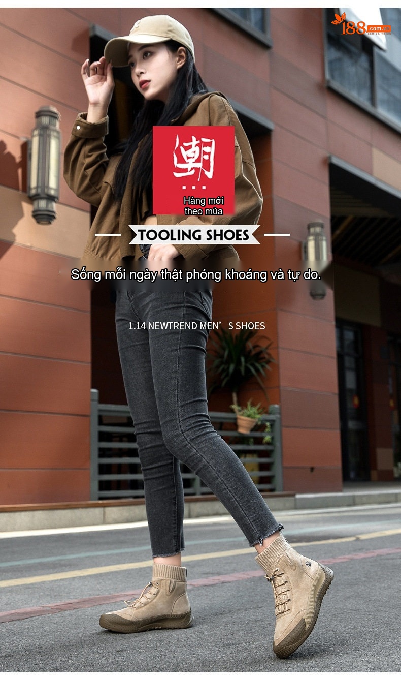 Giày Boot Nữ Da Thật Cổ Cao Chiều Cao Đế Khoảng 3cm Màu Kem chi tiết 2