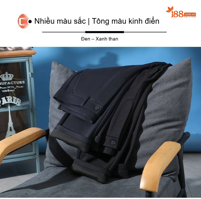 Quần Tây Nam Ống Đứng Dáng Ôm Vải Lông Cừu Dày Dặn Chống Nhăn Màu Đen chi tiết 13