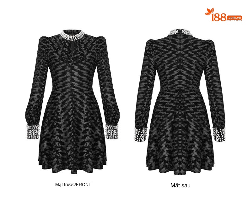 Đầm Nhung Tay Dài Phong Cách Hepburn Chữ A Sang Trọng Màu Đen chi tiết 5