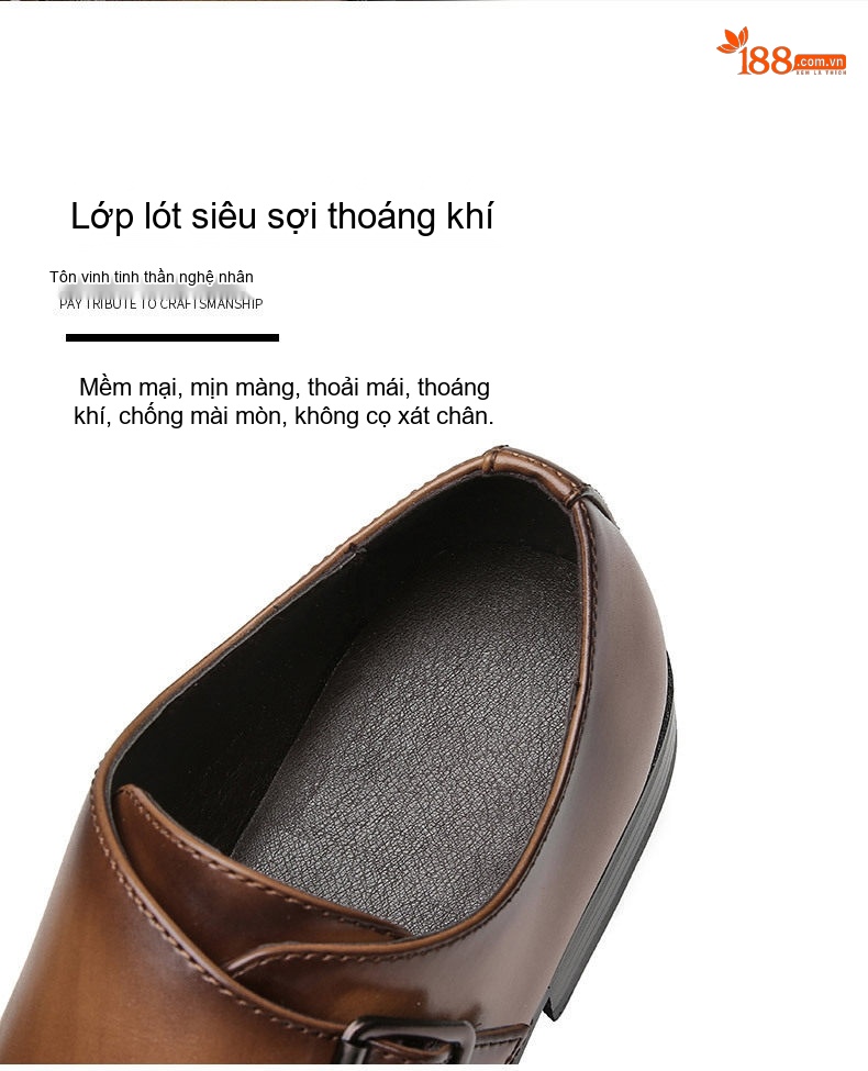 Giày Tây Nam Da Bóng Khóa Cài Chiều Cao Đế Khoảng 3cm Màu Đen, Nâu chi tiết 6