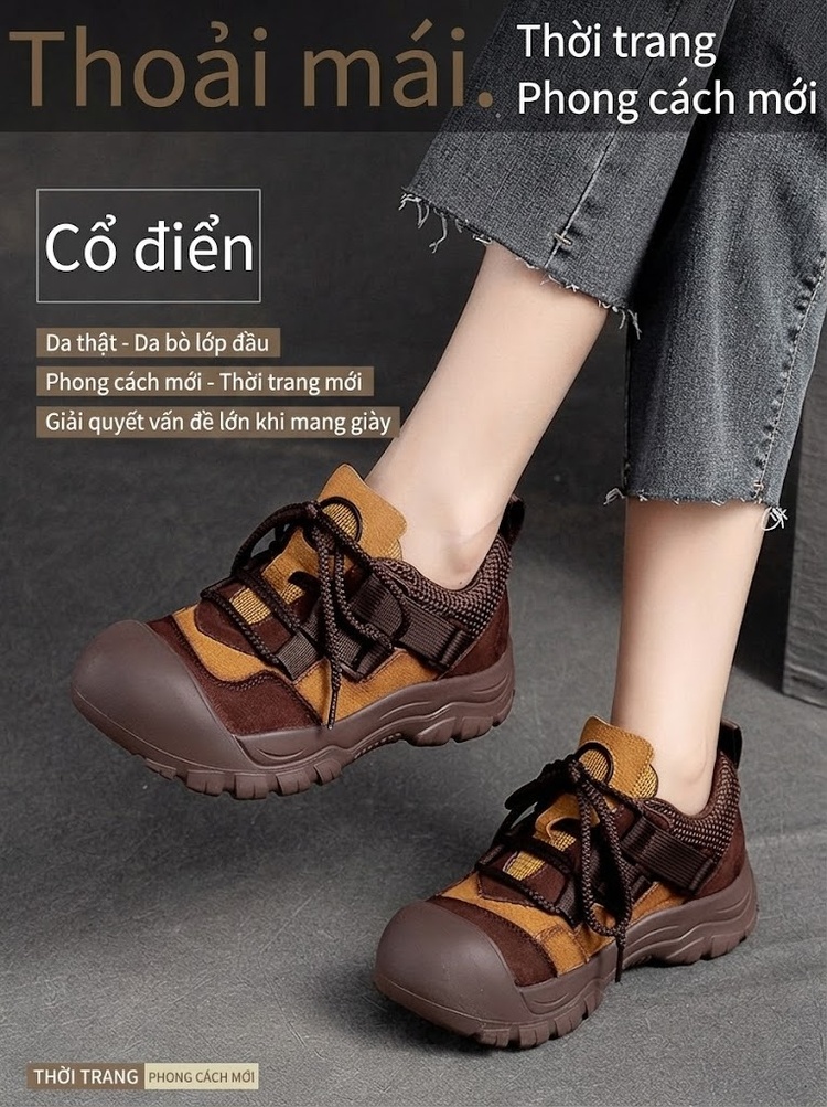 Giày Nữ Cột Dây Phối Màu Đế Dày Vải Dệt Chiều Cao Đế Khoảng 4cm Màu Nâu, Vàng, Đỏ, Xanh... chi tiết 1