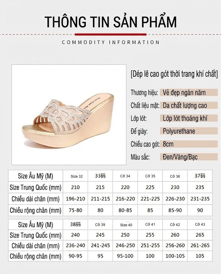 Dép Lê Nữ Đế Xuồng Quai Trong Suốt Đính Đá Chiều Cao Đế Khoảng 6cm Màu Bạc, Đen chi tiết 3