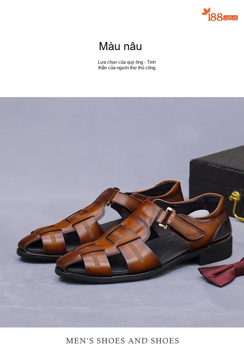 Sandal Nam Da Bò Chiều Cao Đế Khoảng 2cm Quai Khóa Màu Nâu, Đen chi tiết 17