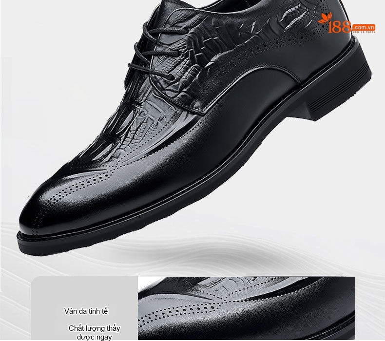 Giày Tây Buộc Dây Nam Da Bò Brogue Chiều Cao Đế 6cm Màu Đen chi tiết 10