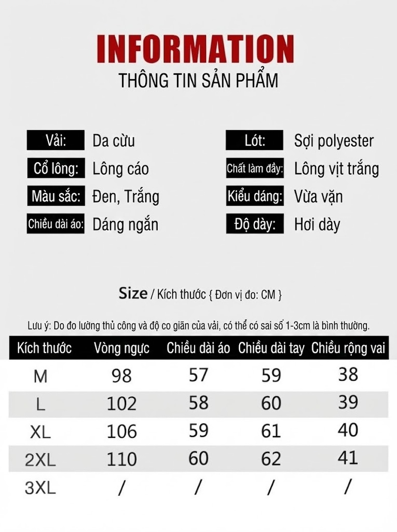 Áo Khoác Da Thật Nữ Lông Cổ Cáo Dáng Ngắn Da Cừu Màu Đen, Trắng chi tiết 3
