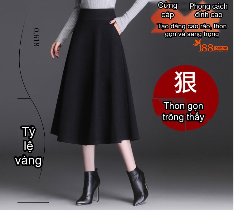 Chân Váy Nữ Lưng Cao dáng chữ A Xòe Vừa Chất Liệu Nỉ Màu Đen, Nâu chi tiết 8