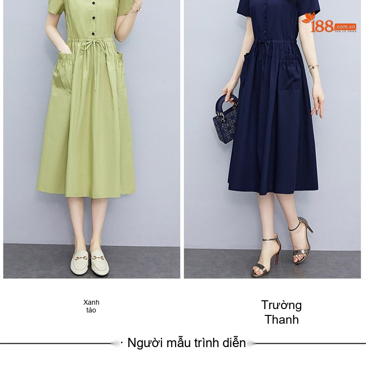 Váy Polo Nữ dáng chữ A Chiết Eo Thanh Lịch Màu Đỏ, Nâu, Xanh Navy, Xanh Lá chi tiết 11